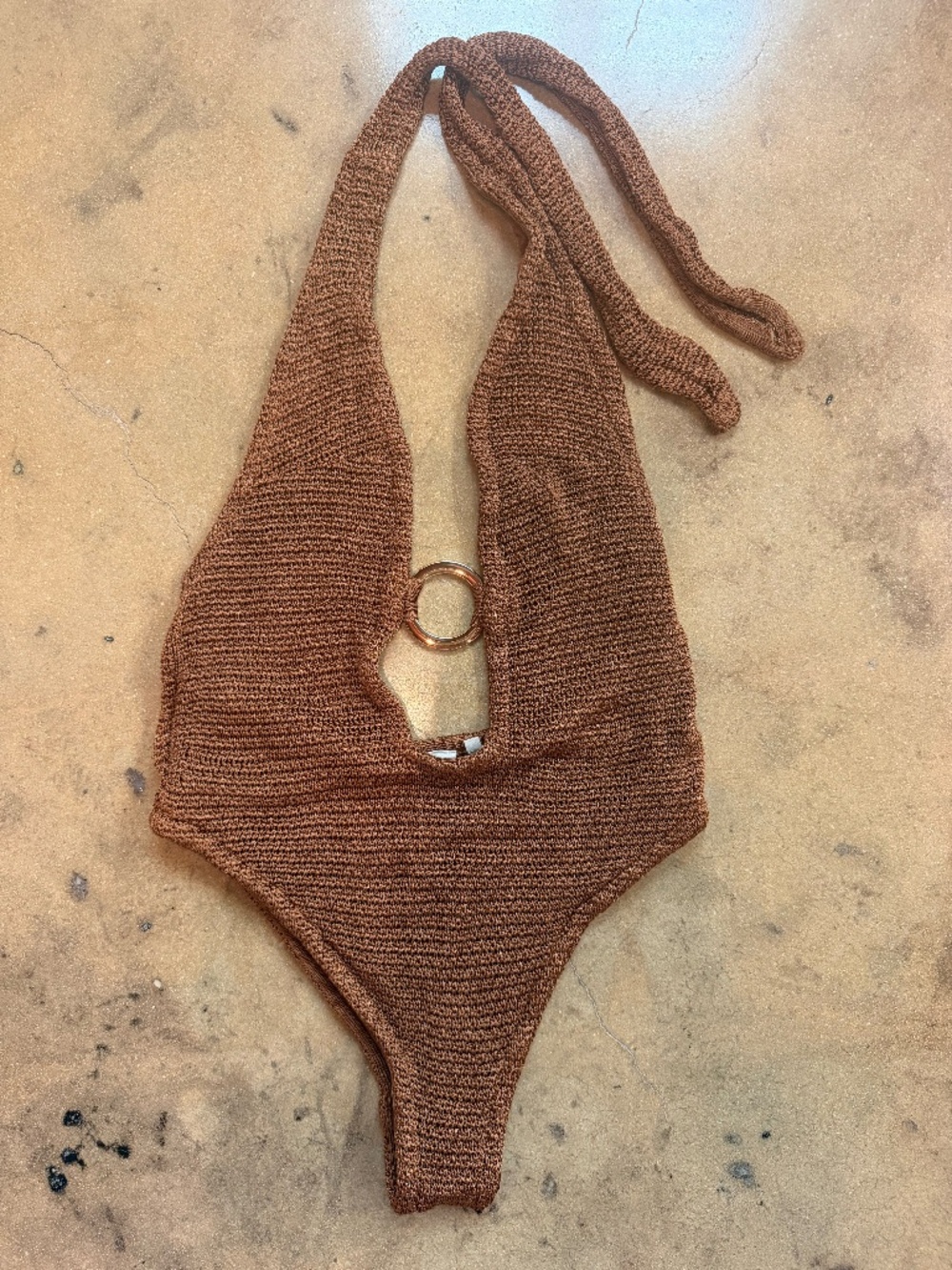 Monday Swimwear Brown Textured Ring Cutout One-Piece Swimsuit S